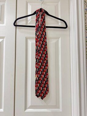Ermenegildo Zegna Silk Necktie Red Black Gold Blue Floral Geometric Like New